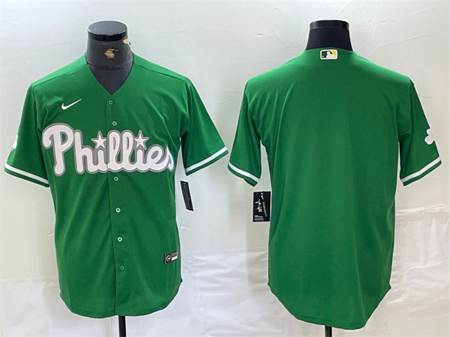 Men's Philadelphia Phillies Blank Green Cool Base Stitched Baseball Jersey